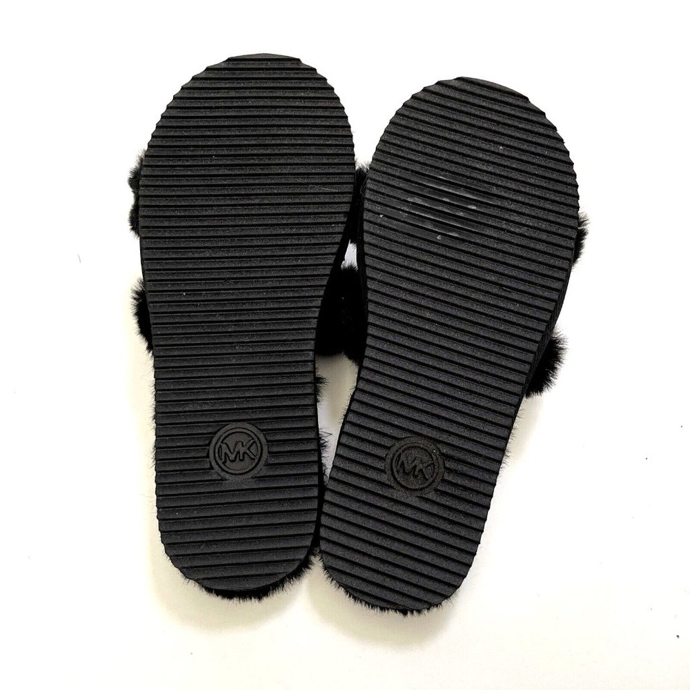 NWOB MICHAEL KORS Scarlett Chain Link Faux Fur Slide Sandal Black Fuzzy Furry - Picture 8 of 10